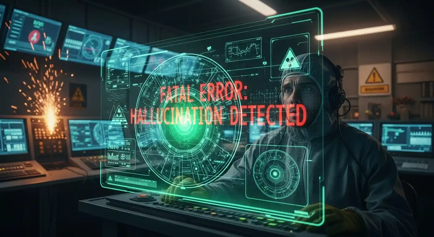 <img src="ai_industry_risk_hallucination.webp" alt="AI 환각이 고위험 산업에서 치명적 결과를 초래할 수 있는 장면을 표현한 이미지입니다">