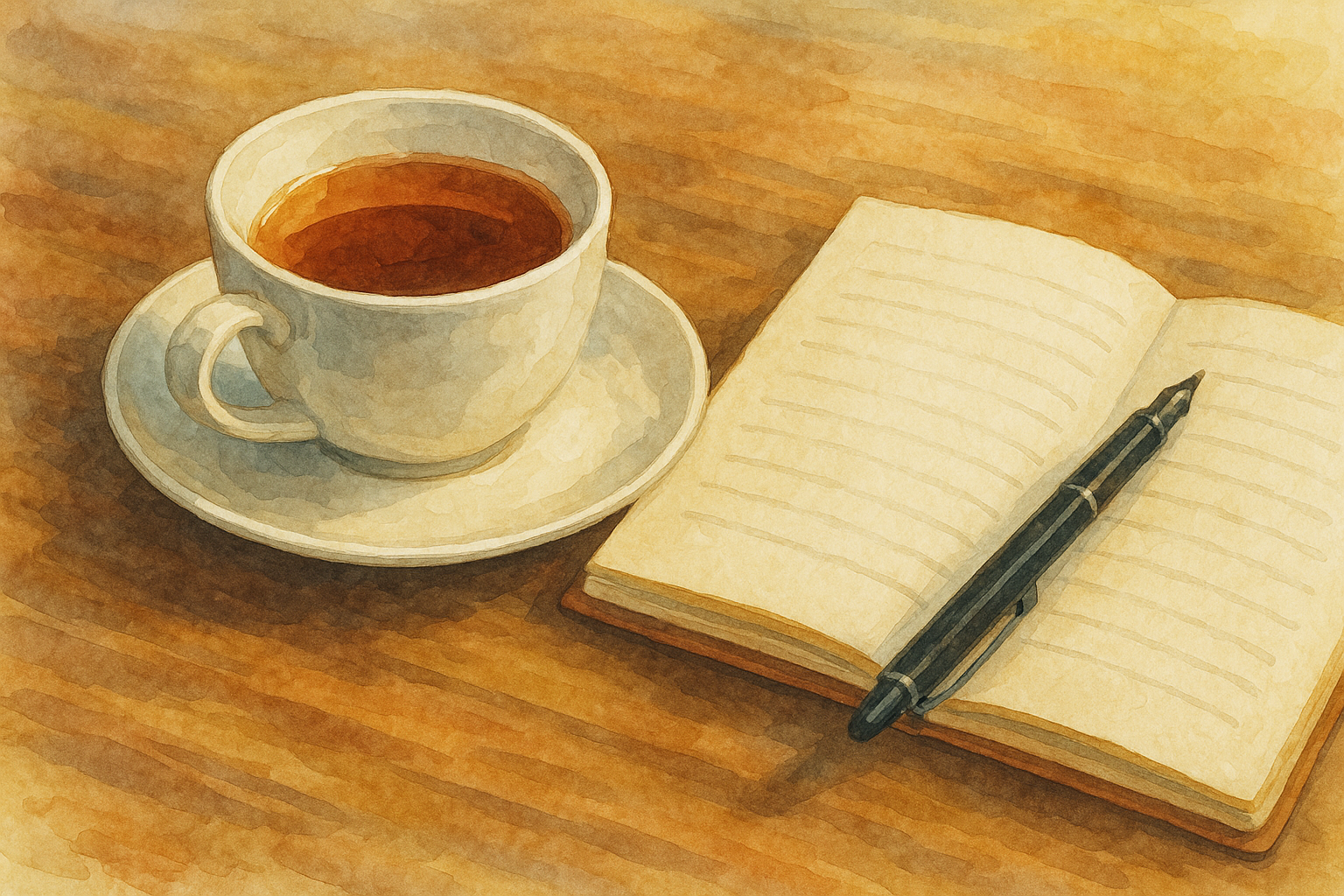 따뜻한 티와 노트북의 순간