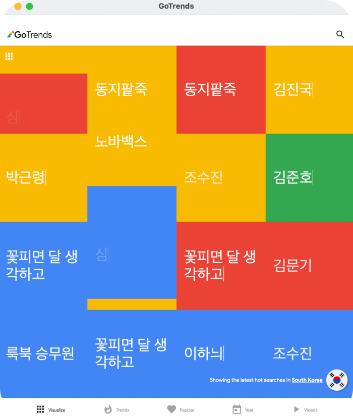 구글 gotends 실시간 검색어 화면