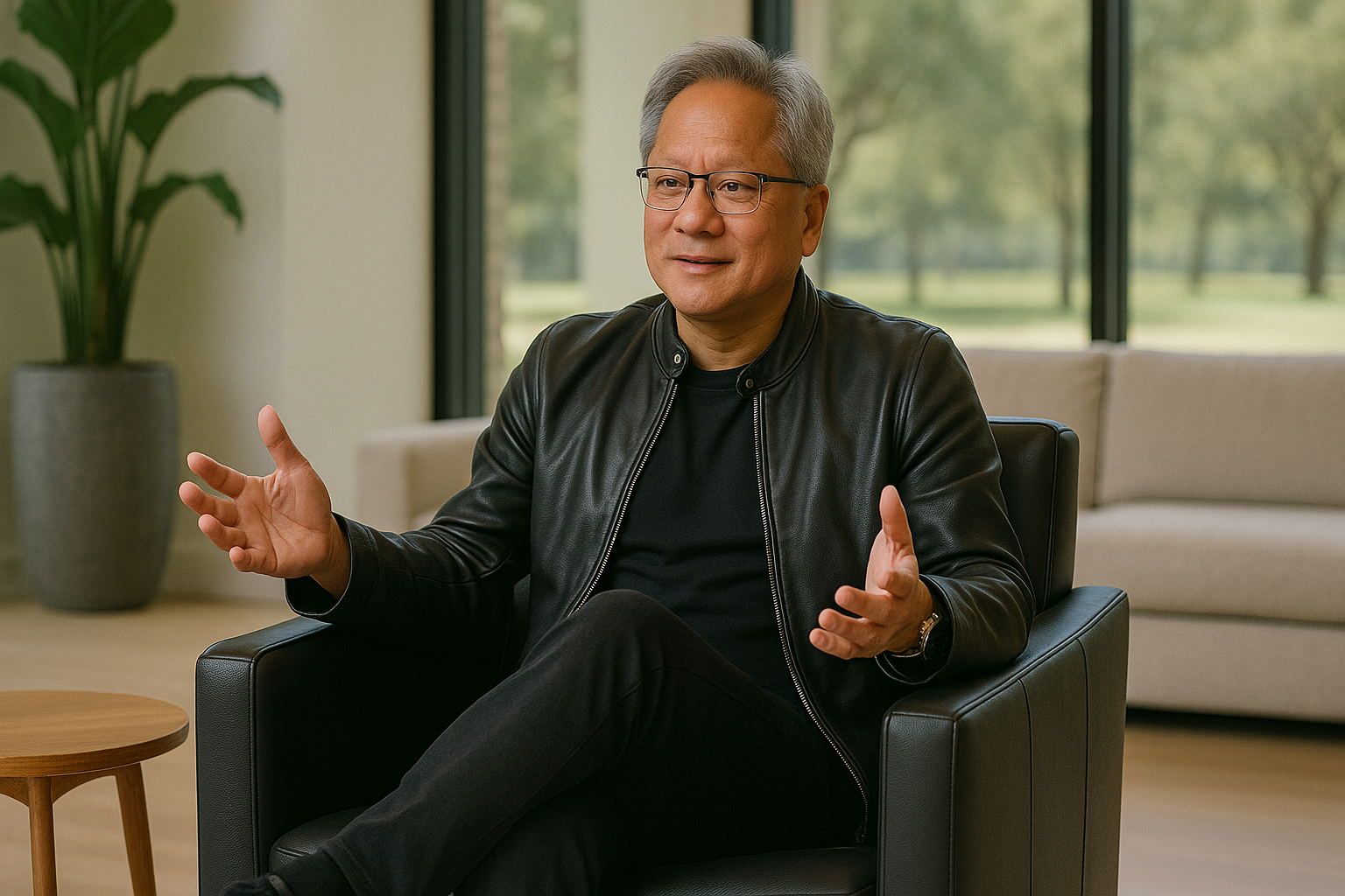 젠슨 황의 인터뷰 하는 모습