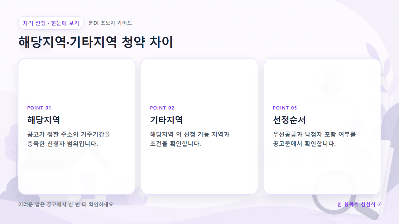 해당지역·기타지역 청약 차이 핵심을 세 칸으로 정리한 한눈에 보기