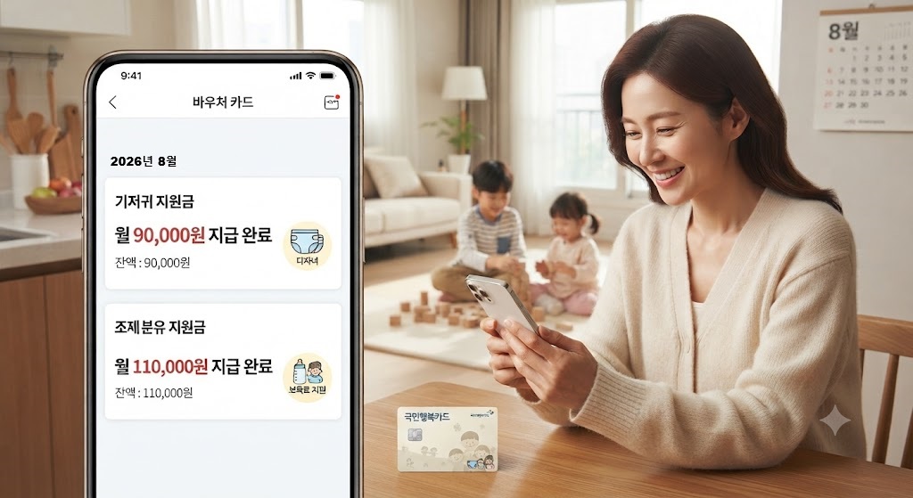 2026년 8월에 기저귀와 분유 지원금 받은 모습