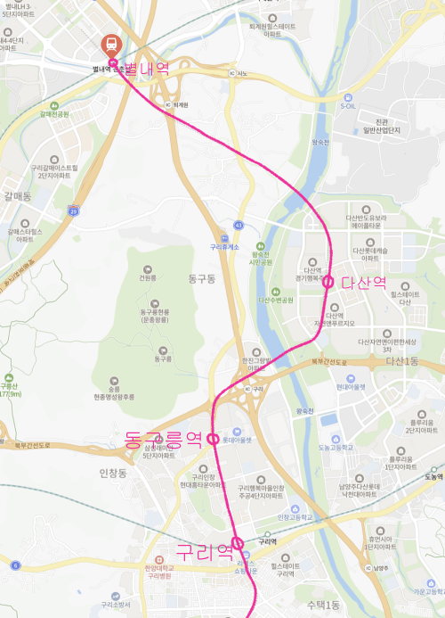 별내선, 8호선연장선, 별내역, 동구릉역, 구리역, 장자호수공원역, 암사역사공원역