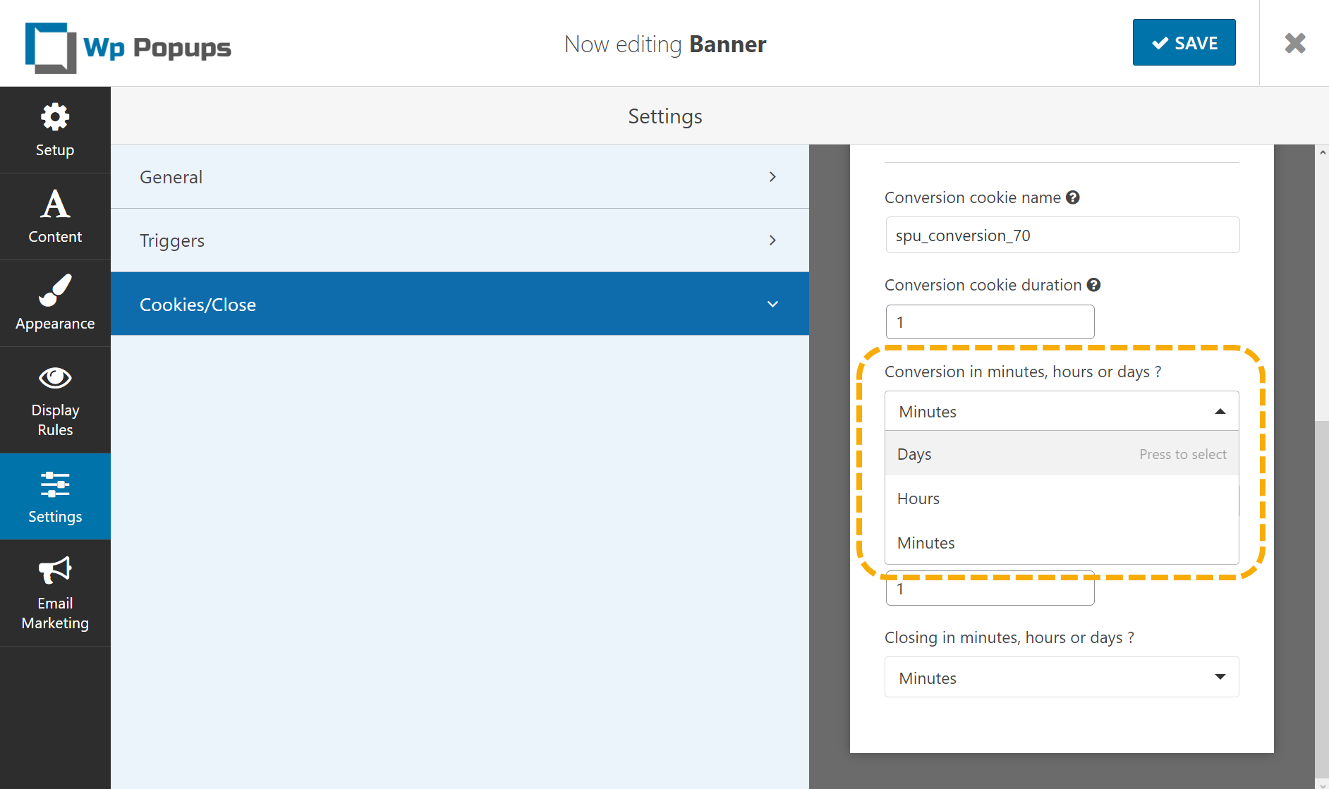 워드프레스 WP Popups 쿠키 설정