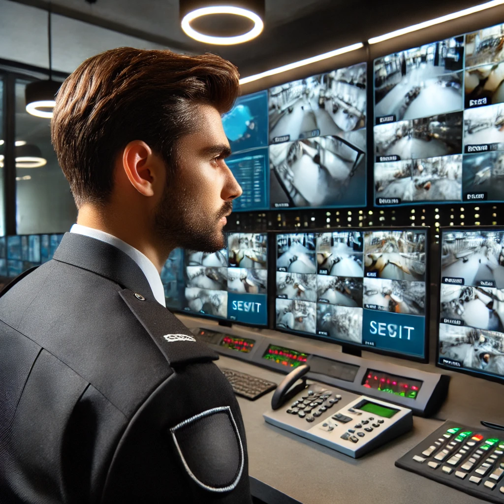 CCTV 확인하는 청원경찰 이미지