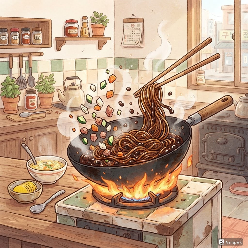 [자취생 간단 요리]짜파게티 간짜장 (파기름, 불맛, 면볶기)