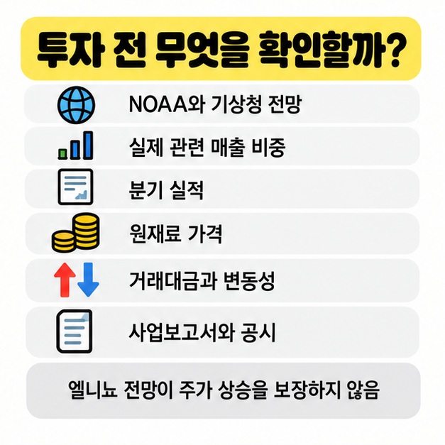 기후 전망과 사업보고서, 실적, 변동성을 확인하는 투자 체크리스트 카드