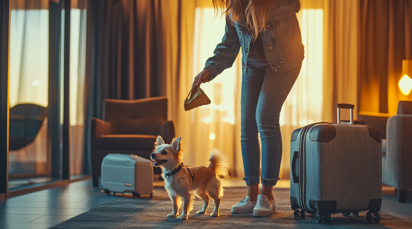 펫 호텔에 가는 강아지