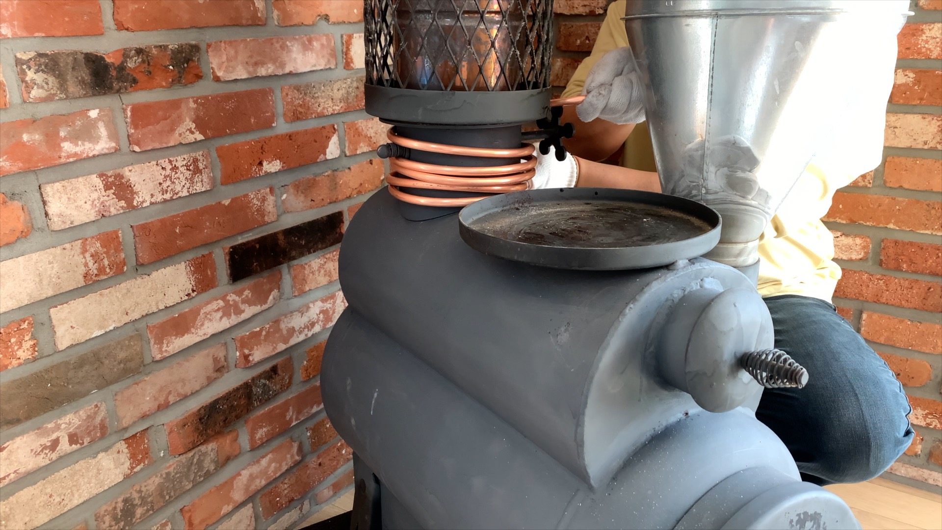 연통에 동 파이프 감기