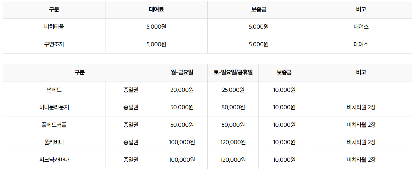 렌탈요금안내