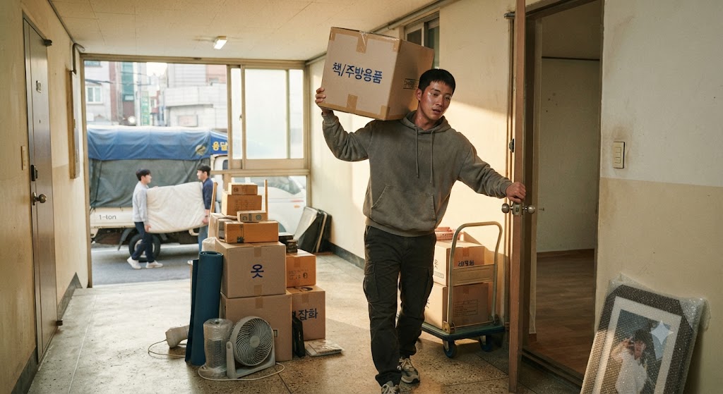 독립한 청년이 월세로 이사하는 모습
