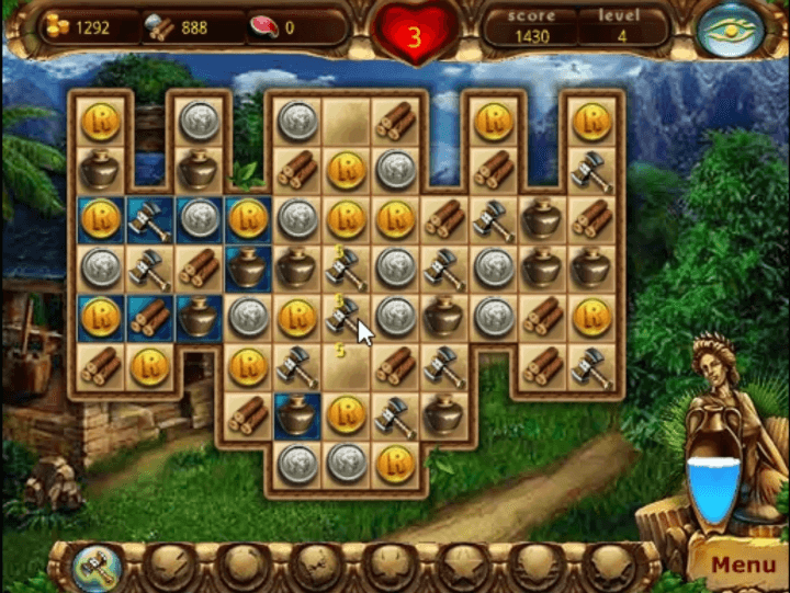 로마-매치3-플래시게임-플레이-같은-그림을-3개-이상-매치시켜-점수를-획득하는-화면