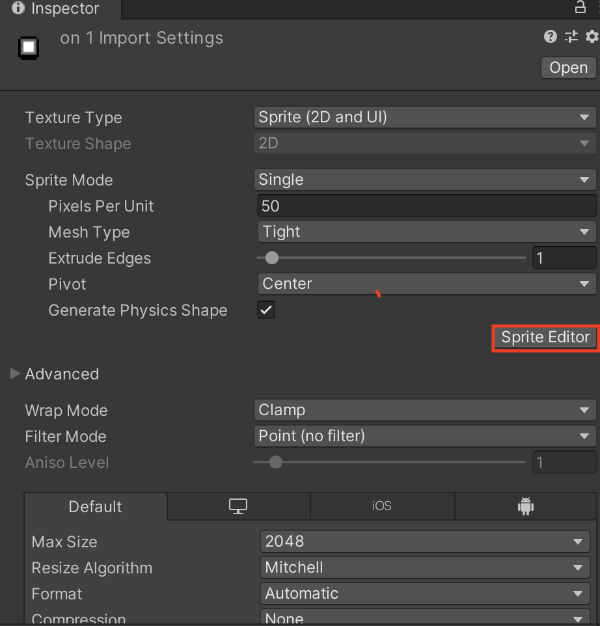 Sprite Editor 클릭