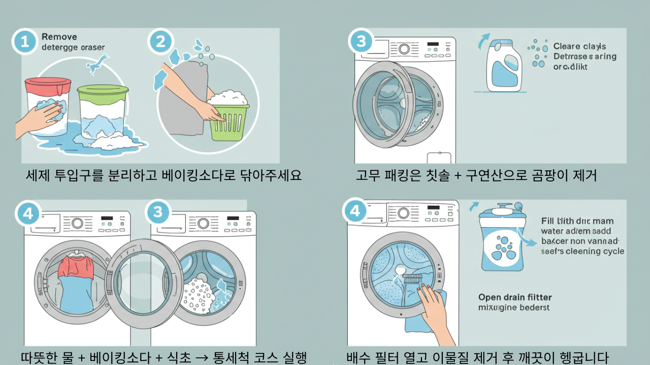 드럼세탁기 청소 방법 요약 이미지