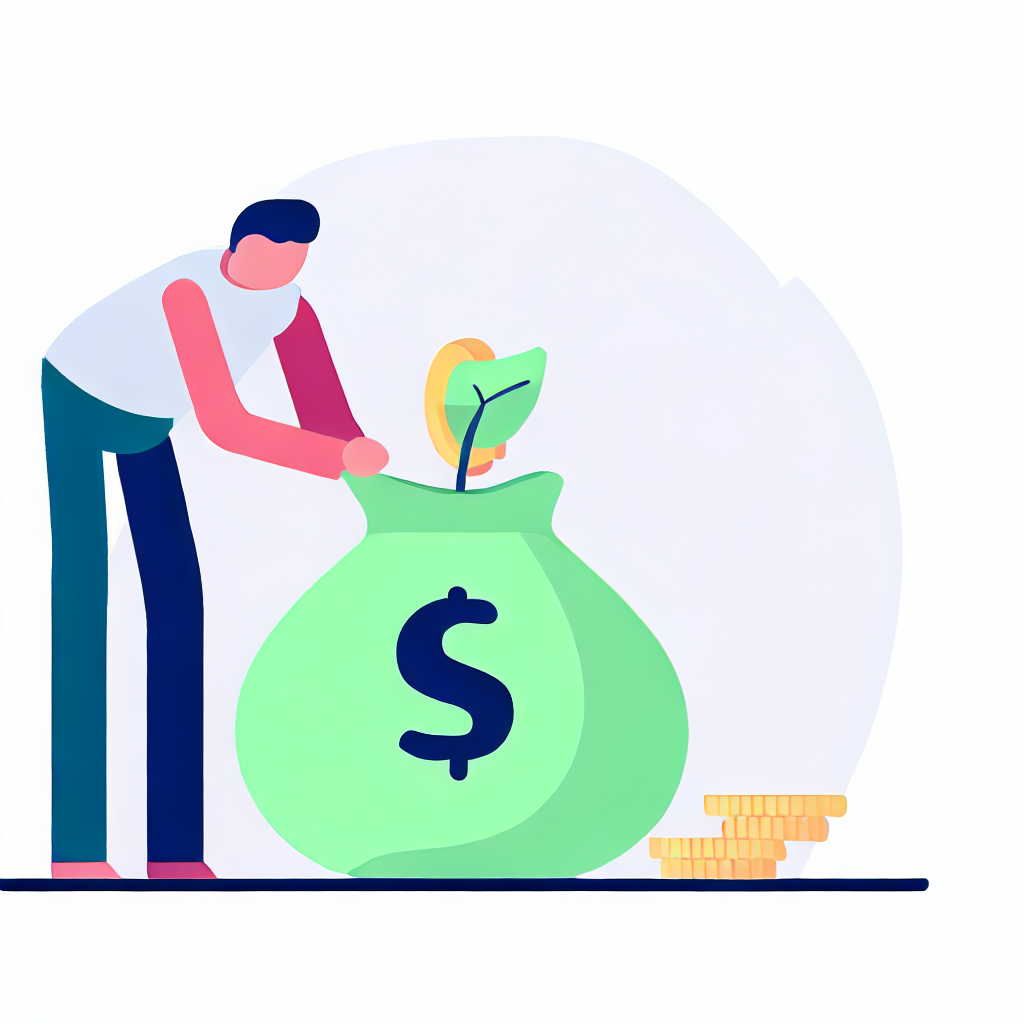 Flat vector style image of a person saving money, representing the concept of creating seed money.