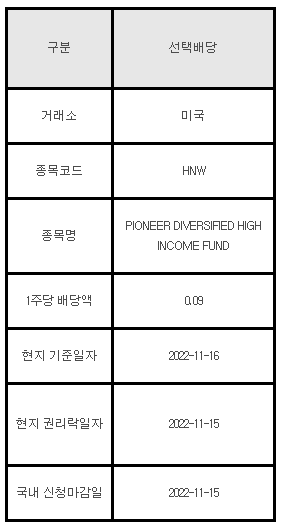 미국주식 선택배당 안내 HNW