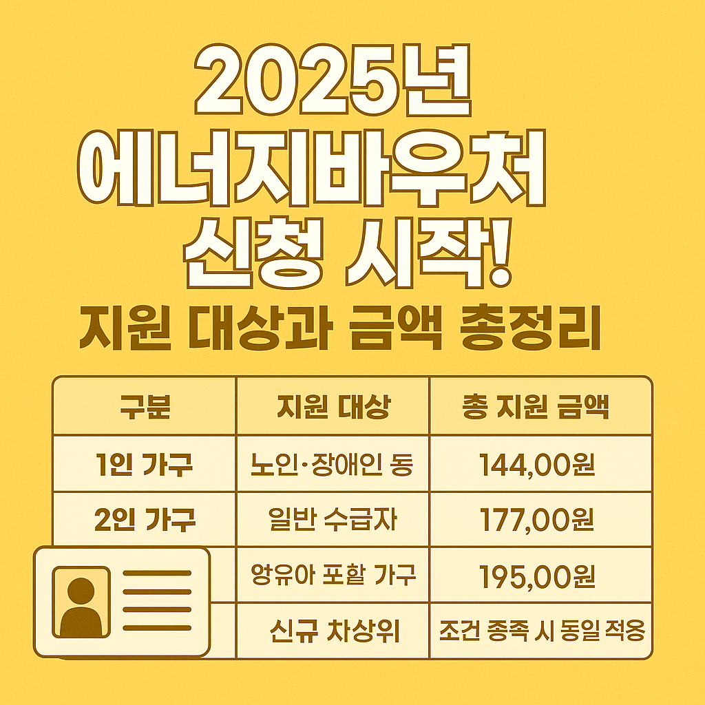 2025년 에너지바우처 신청 안내 &ndash; 지원 대상과 금액 요약한 인포그래픽