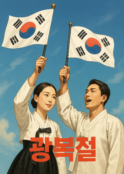 광복절-남녀-한복-태극기