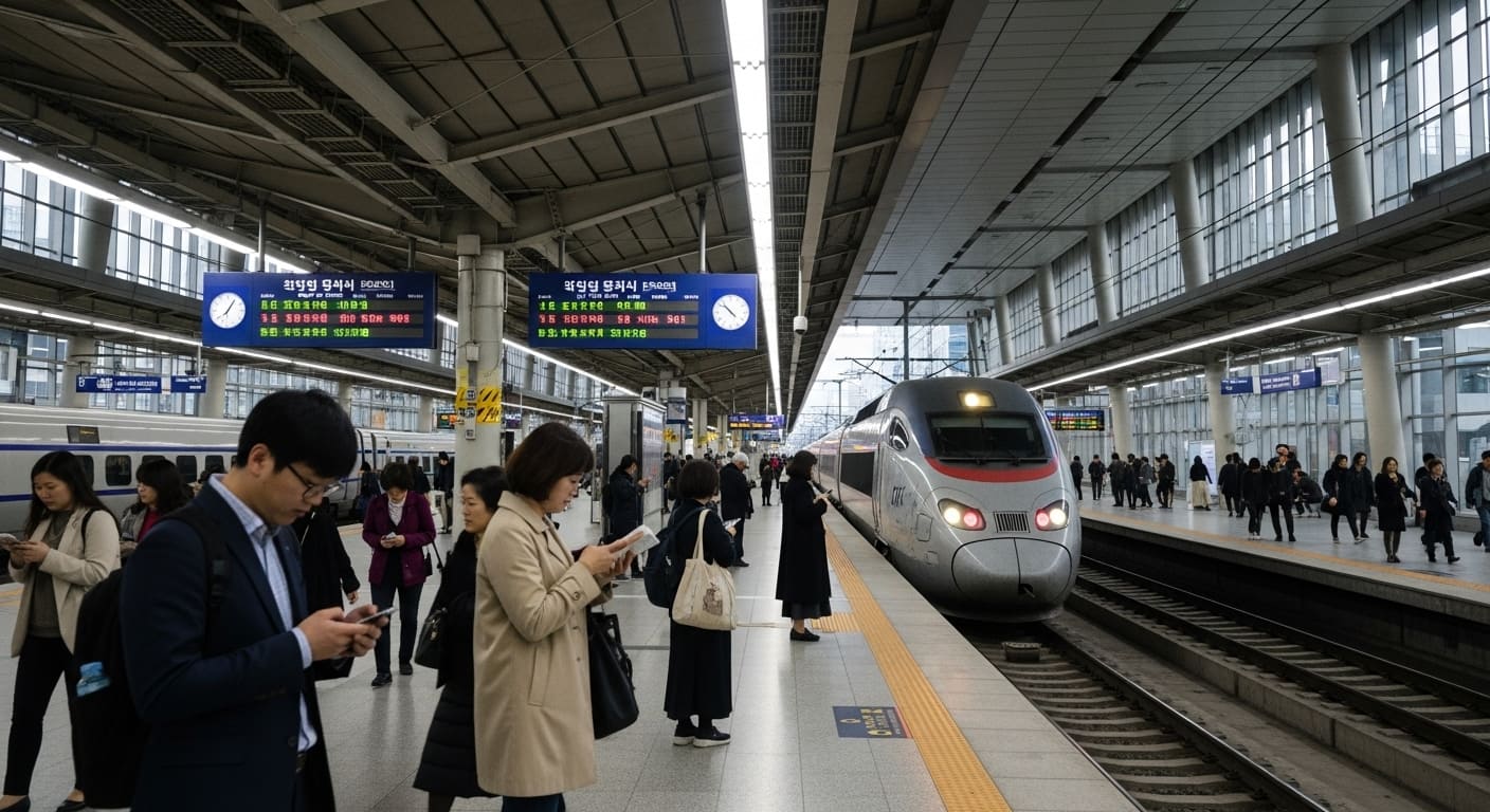 추석 귀성객으로 붐비는 기차역 대합실