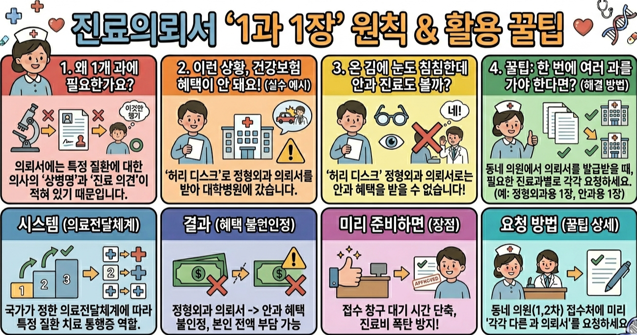 대학병원 여러 과 진료 보는데, 진료의뢰서 1장으로 다 되나요?
