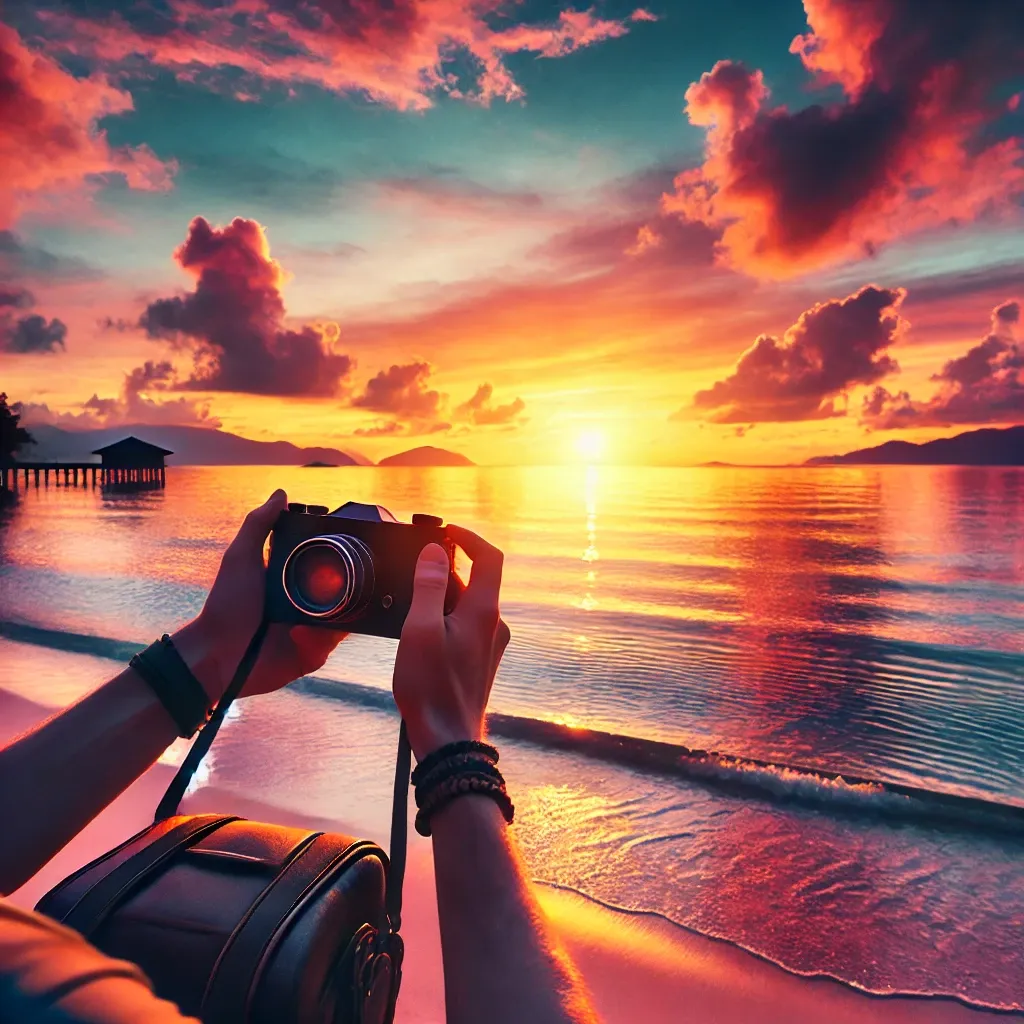 일출-배경-여행자가-사진을-찍는-모습