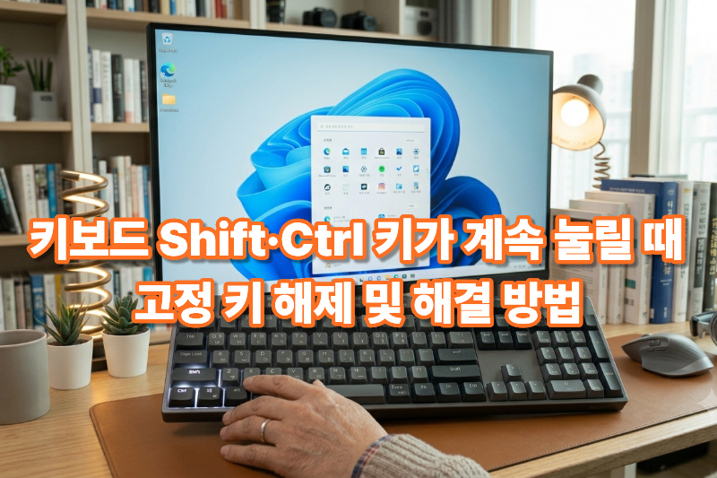 윈도우 11에서 키보드 Shift와 Ctrl 키가 계속 눌리는 문제를 해결하는 모습