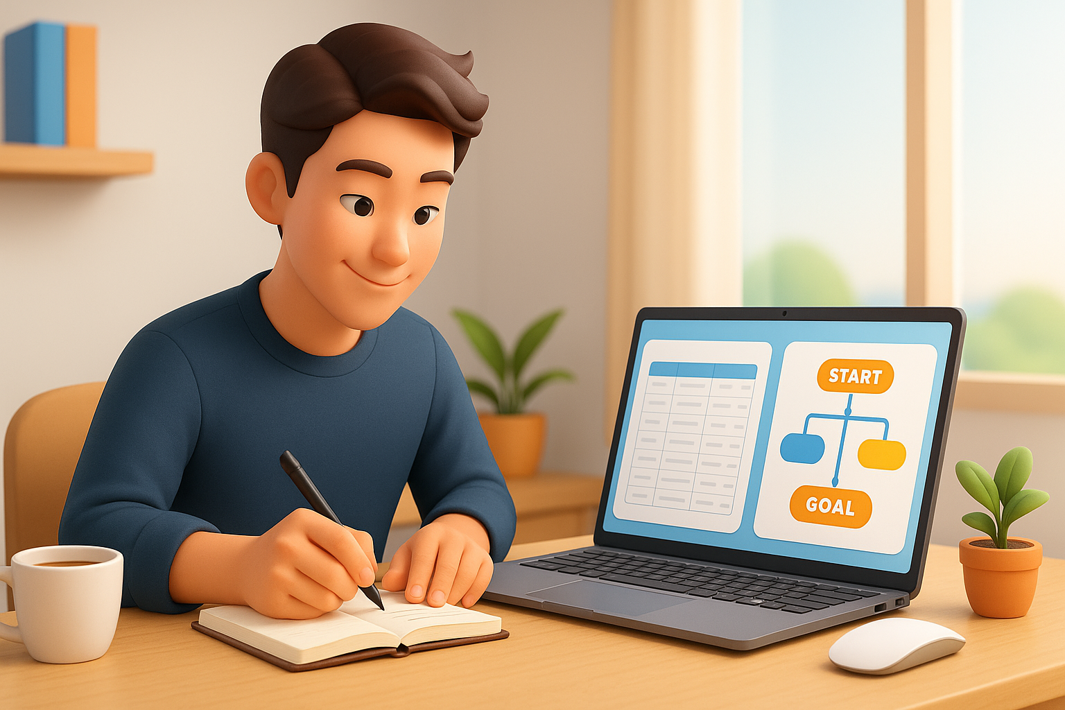 노트북을 보며 사업 계획을 세우는 젊은 신규 사업자