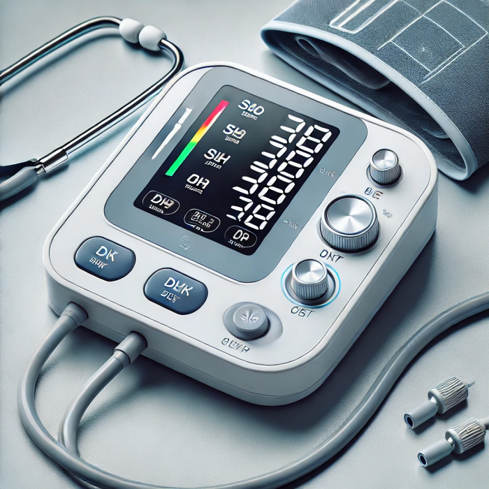디지털 혈압계를 사용하여 혈압을 측정하는 모습을 보여주는 현실적 이미지