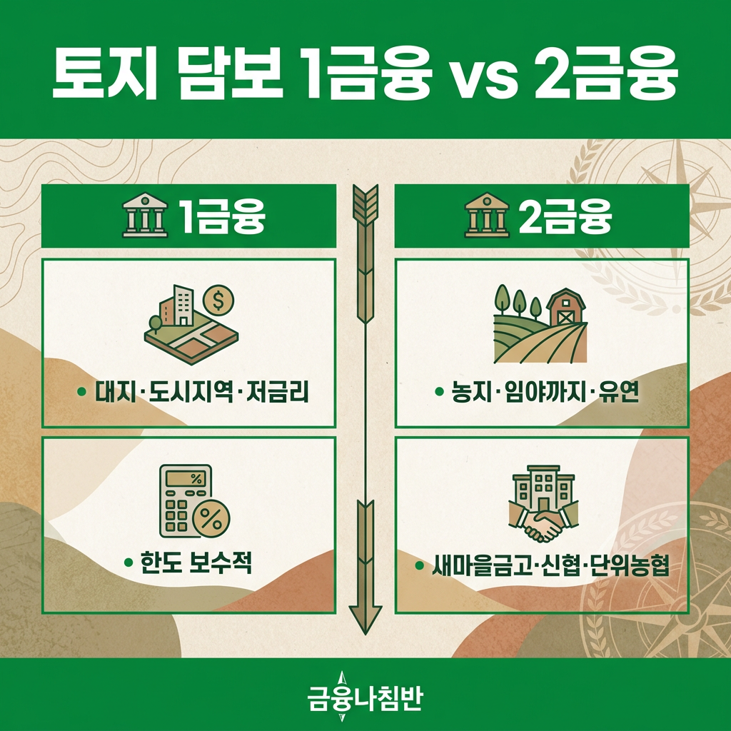 토지 담보대출 1금융 2금융 비교