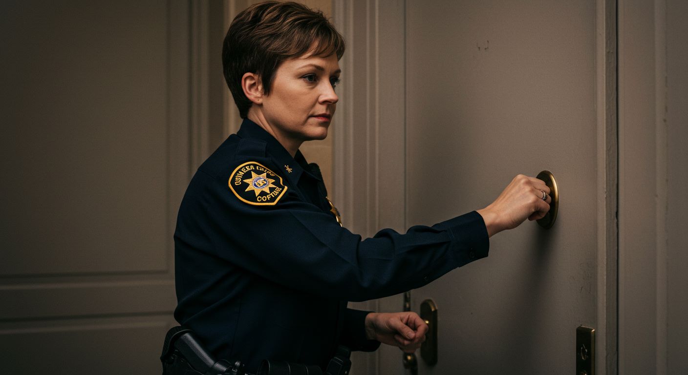 법원 직원이 문을 두드리는 사진