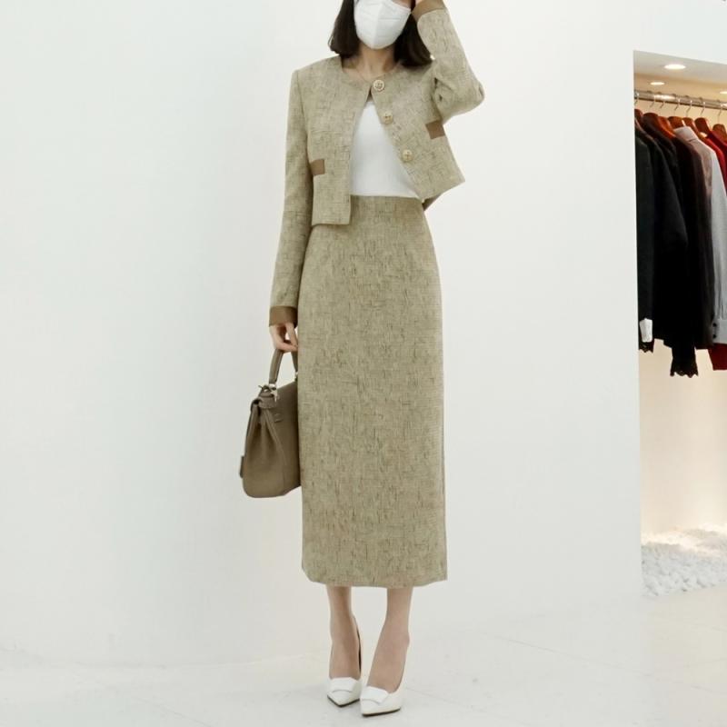 스타일라떼 트위드 크롭 자켓 롱 스커트 투피스 셋업수트