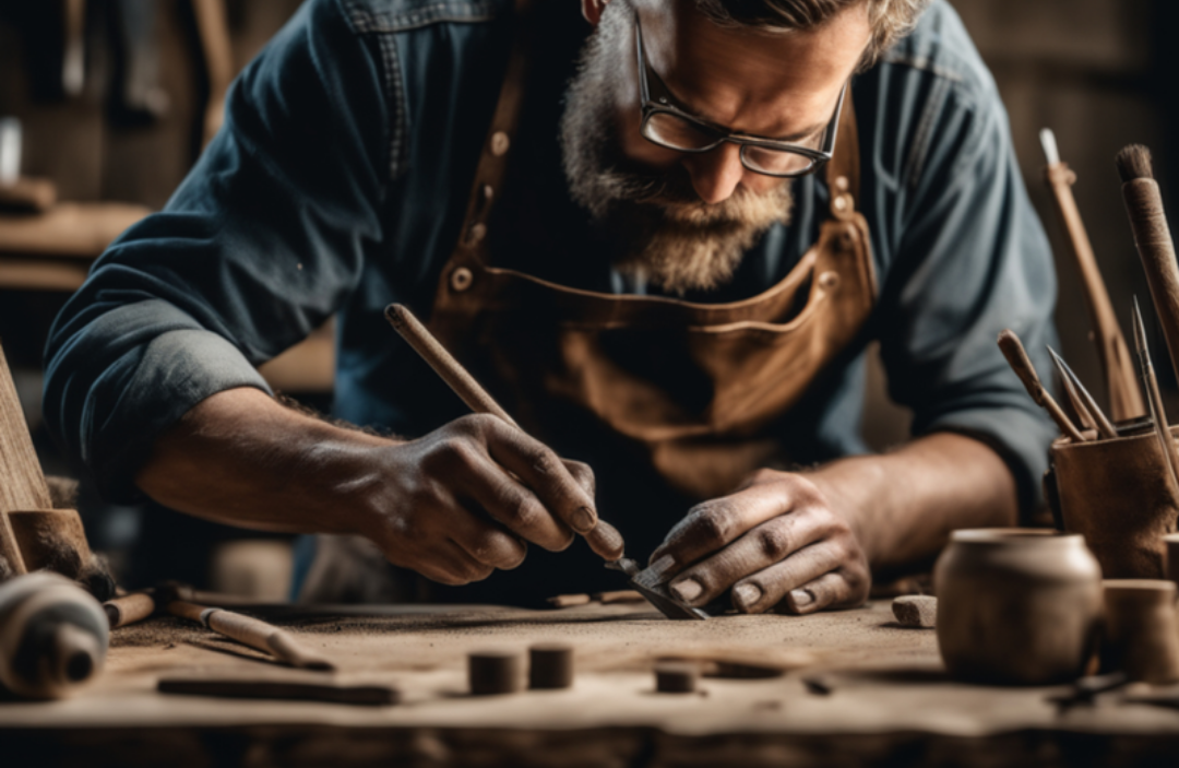 나무를 다듬고 있는 목공