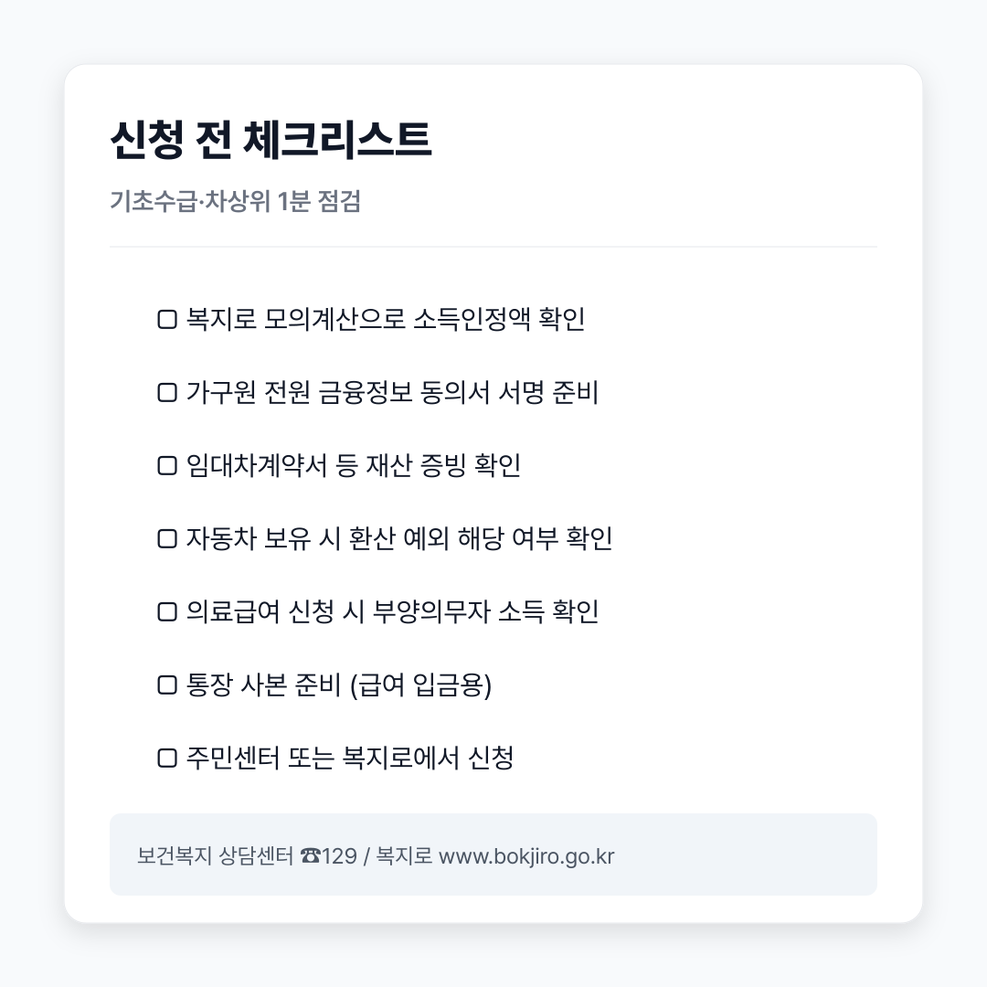 기초수급, 차상위 신청 체크리스트
