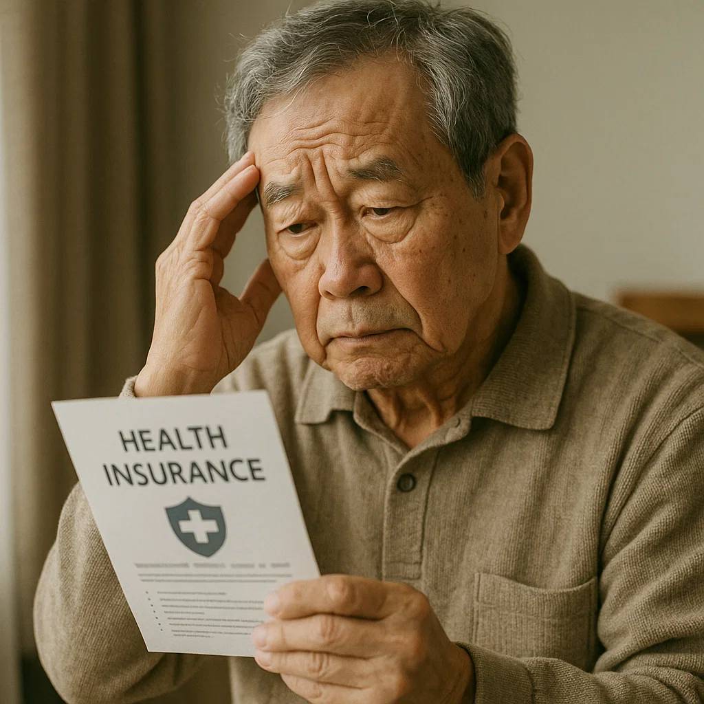 실손보험 고민하는 고령자 모습