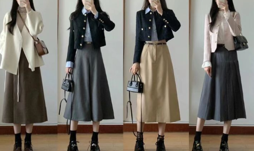 재킷, 다양한 롱스커트, 블랙백/삭스/슈즈 스타일링 제안 (출처: pinterest.com)