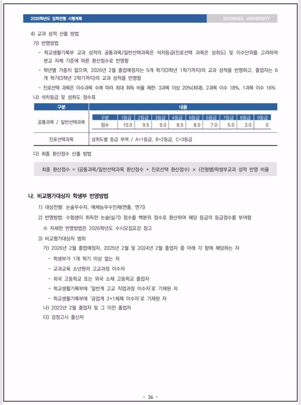 숭실대 - 2026-수시모집-학생부반영방법
