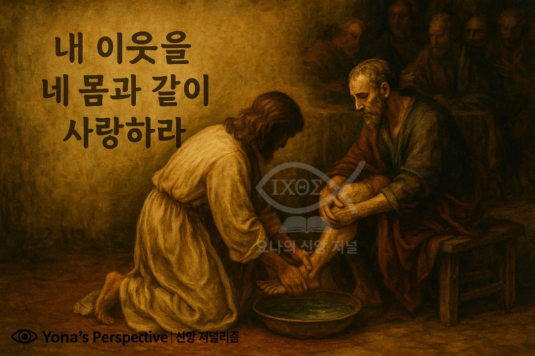 [그리스도 안의 사랑, 그 신성한 본질] 예수께서 제자의 발을 씻기시는 낮아짐을 통해 복음적 사랑의 실제를 선포한다. 말에 그치지 않고 행함으로 완성되는 거룩한 사랑의 본질을 나타낸다. 요나의 신앙 저널