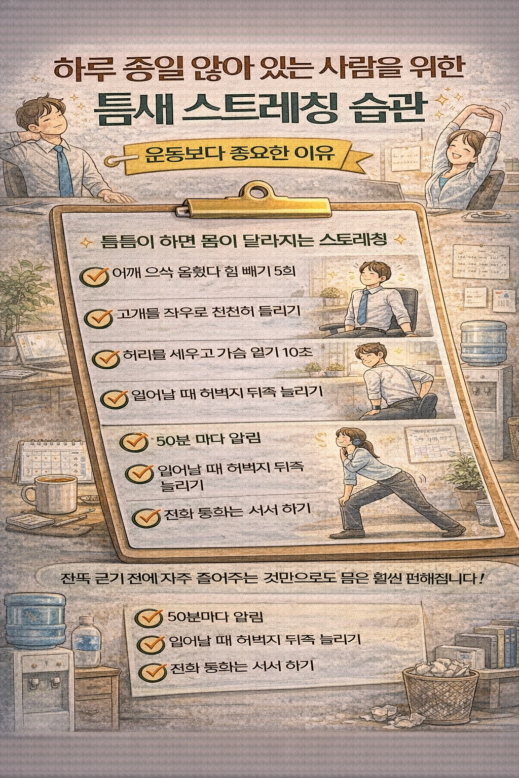하루 종일 앉아 있는 사람을 위한 틈새 스트레칭 습관, 운동보다 중요한 이유