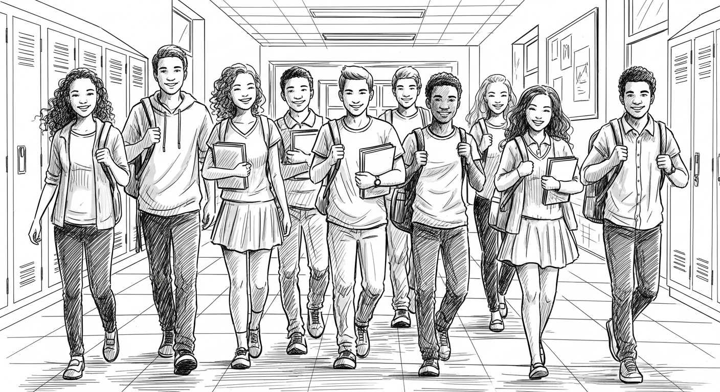 학생들이 복도에서 소통하는 모습