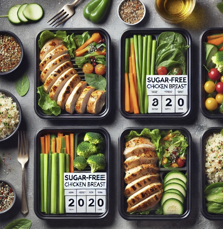 무설탕 제품, 닭가슴살 제품이 놓여있는 사진