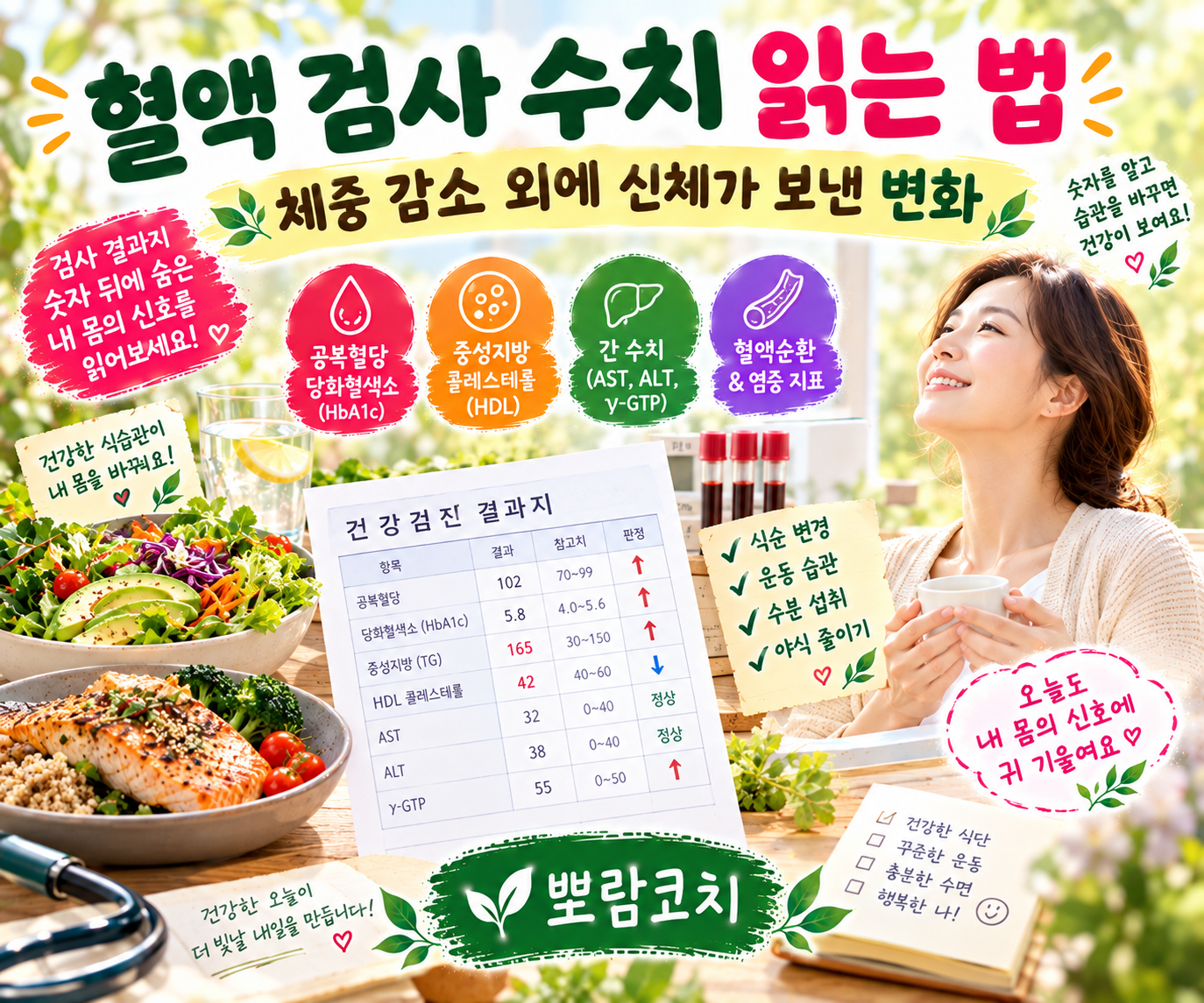 검진 결과지를 차분하게 읽으며 내 몸의 수치를 다정하게 확인하는 모습