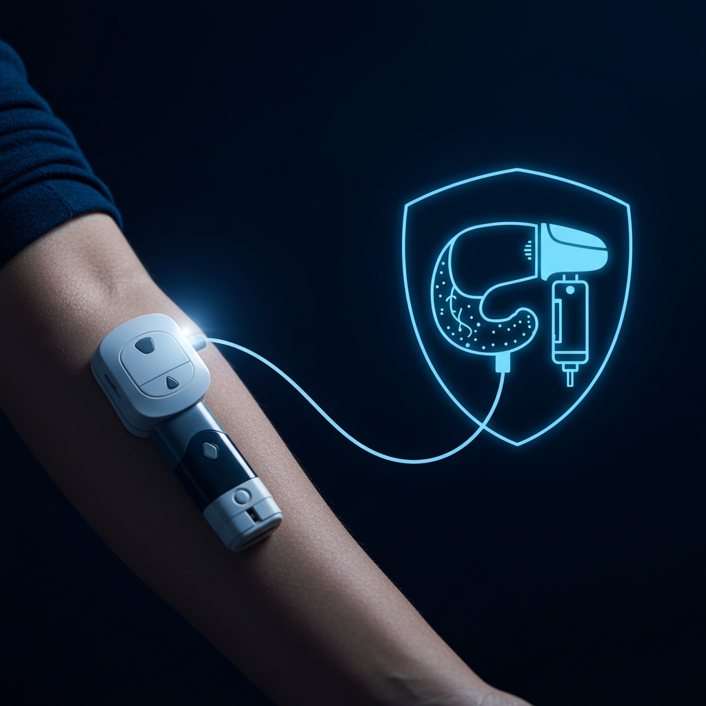 연속혈당측정기와 인슐린 펌프가 디지털로 연결되어 췌장을 보호하는 인공췌장 시스템의 시각화.