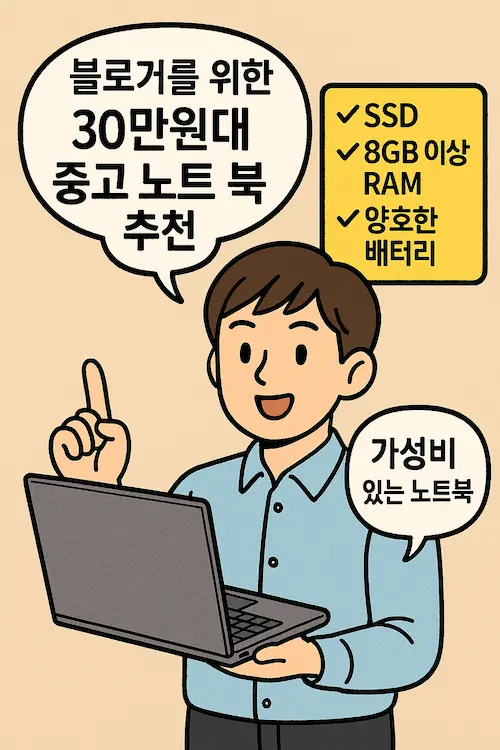 블로거를 위한 30만원대 가성비있는 중고노트북을 표현하는 이미지