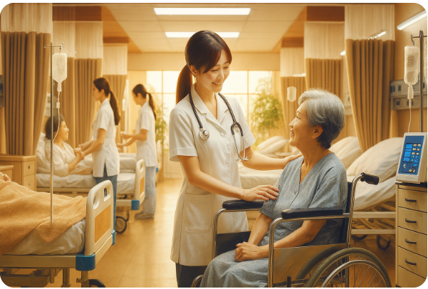 간호간병통합서비스병동에서 환자를 돌보는 의료인 모습