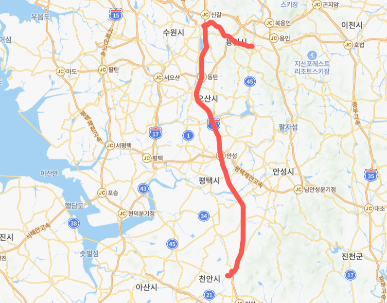 용인-천안-8343번-버스-노선-지도