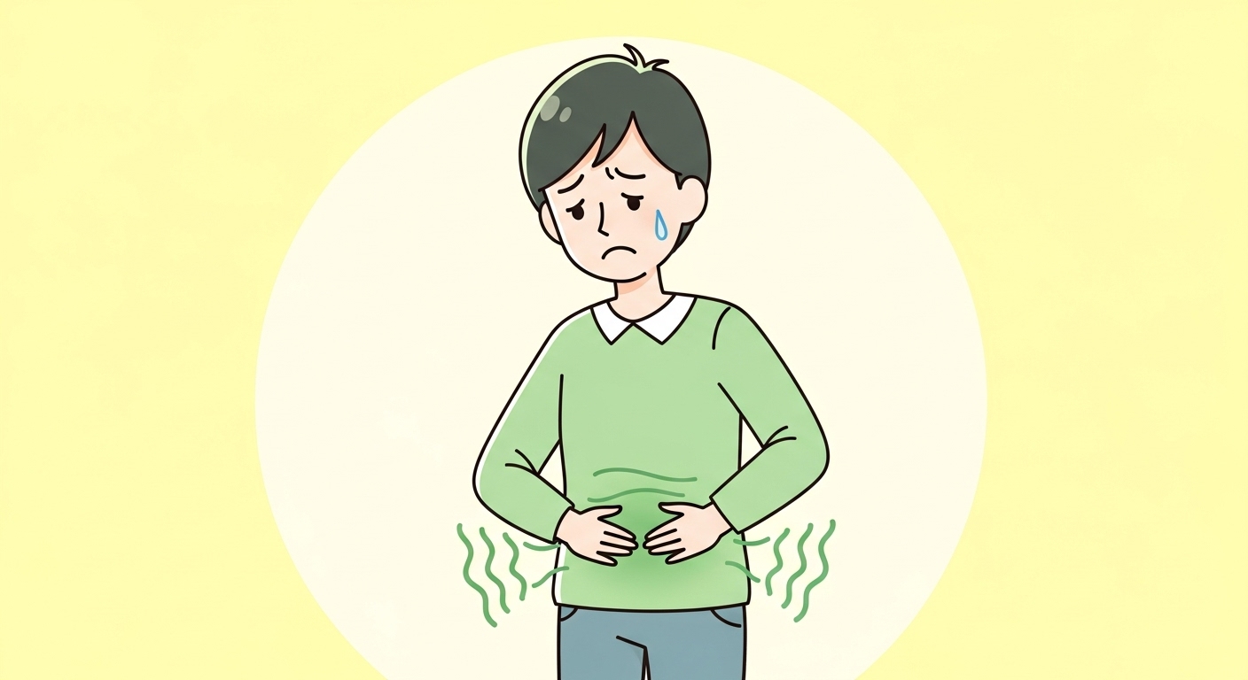 항생제 복용 후 설사 증상을 겪는 사람의 모습