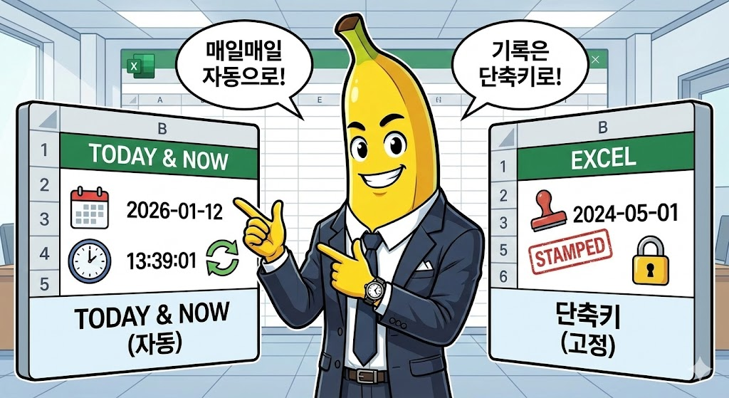 TODAY &amp; NOW: 오늘 날짜와 현재 시간 자동으로 입력되는 보고서 만들기