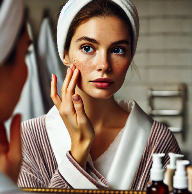 색소침착 때문에 고민 하는 여성 사진