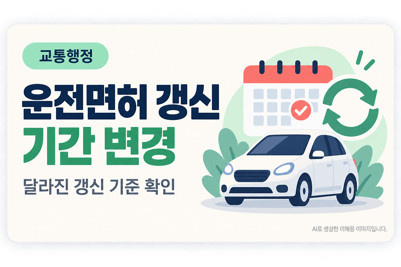 2026 운전면허 갱신 기간과 온라인 신청 대상을 안내하는 글 포스터