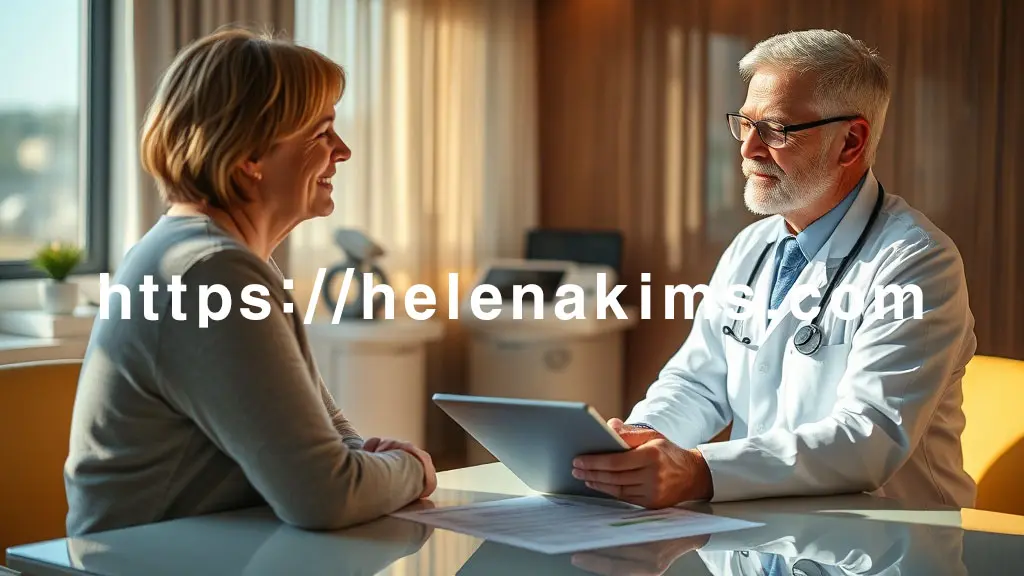 따뜻한 햇살이 비치는 현대적인 진료실 내부, 친절하고 전문적인 의사가 환자를 향해 차분히 설명하고 있습니다. 환자는 의사의 설명을 듣고 안심하는 듯한 표정을 짓고 있습니다.